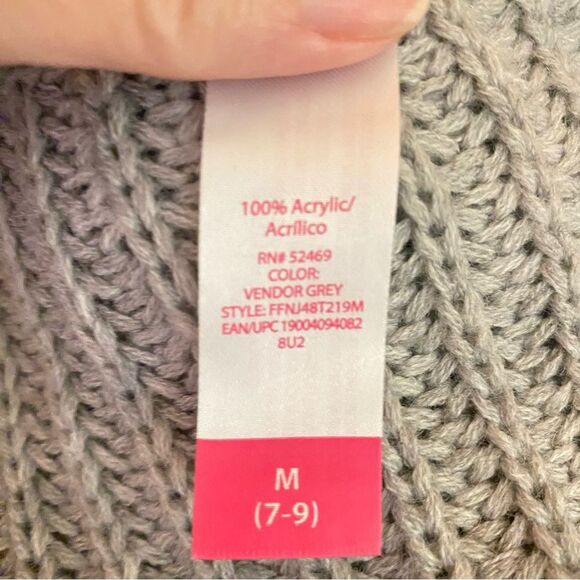 No Boundaries Gray Chunky Knit Cardigan juniors Size 7 - 9 Open Front Pockets - Picture 5 of 6